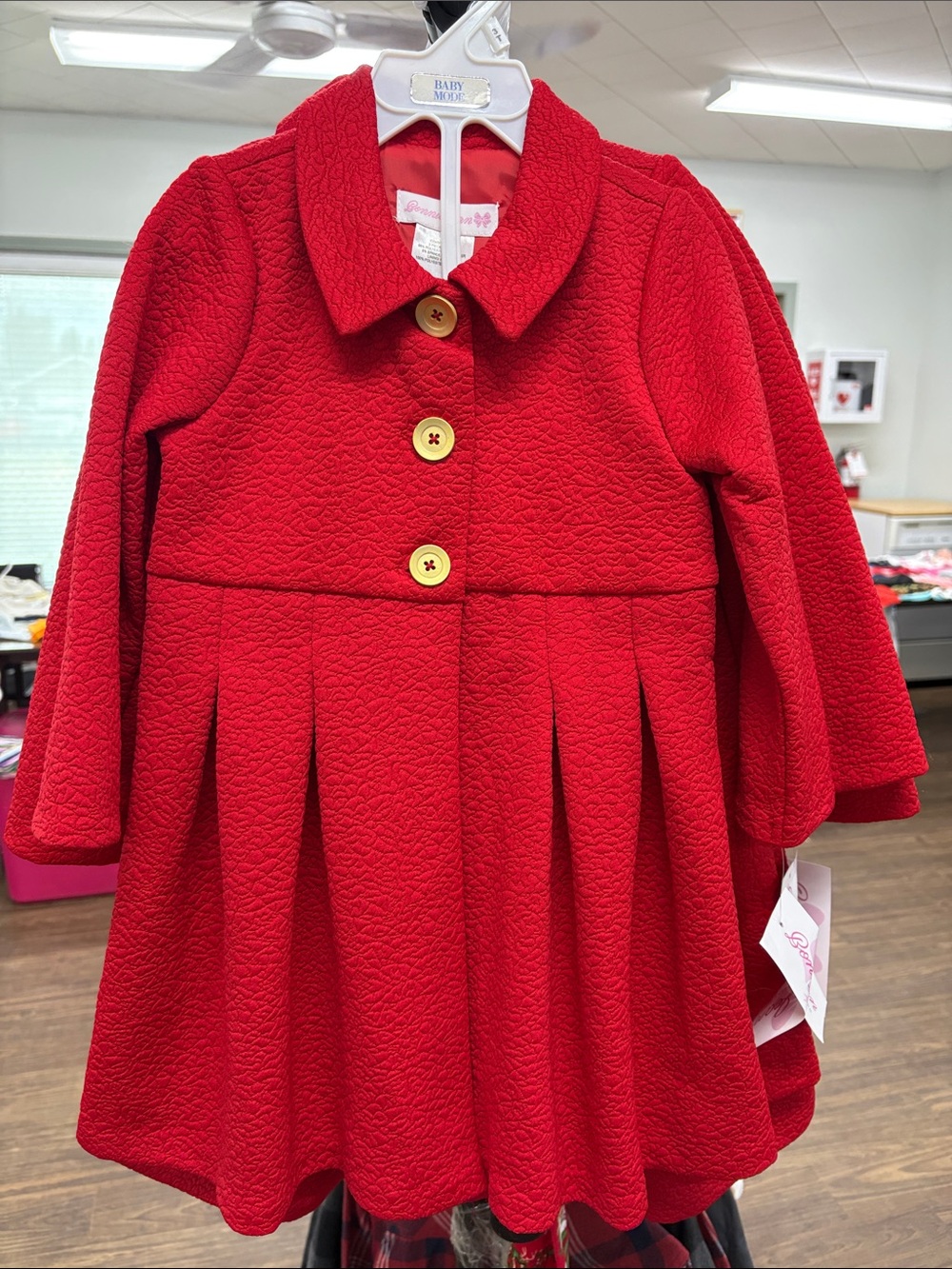 Bonnie Jean Red Textured Pleated Peacoat for Kids